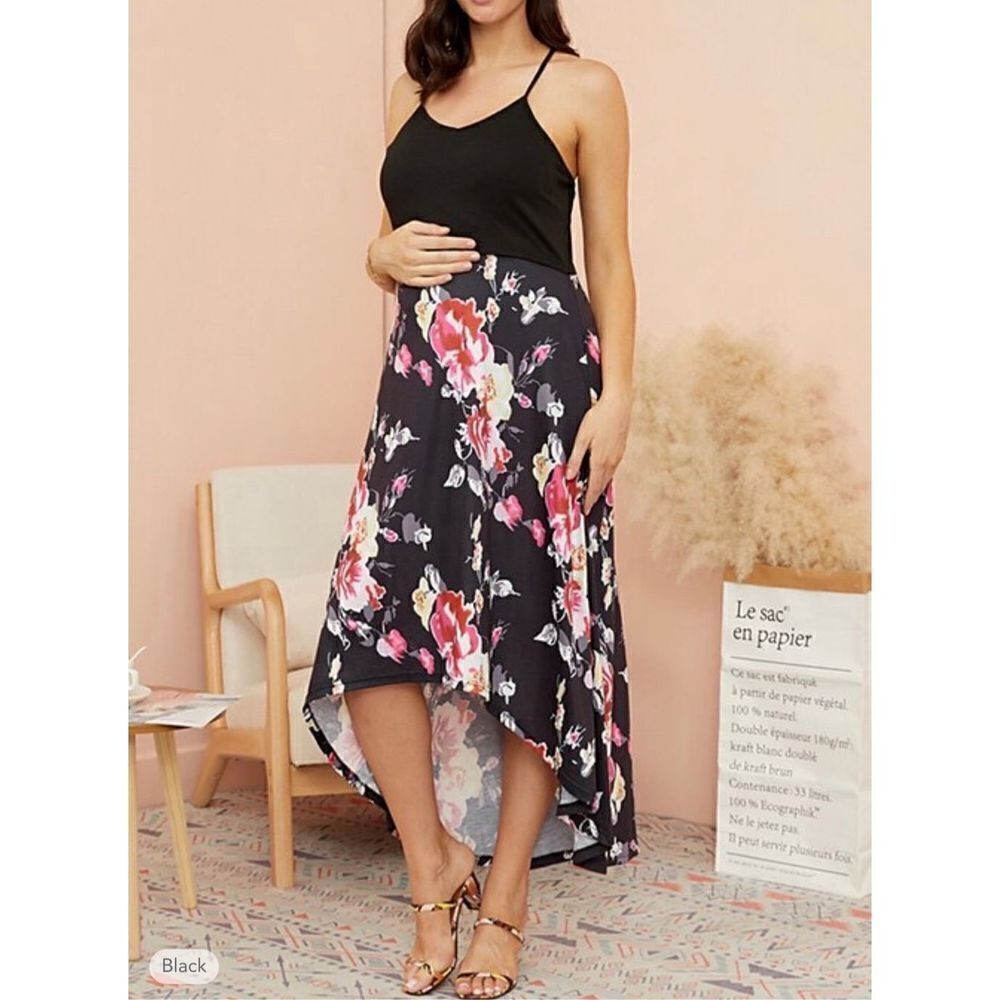 Womens Baikea Sleeveless Floral High Low Maternity Breastfeeding Maxi Dress  S